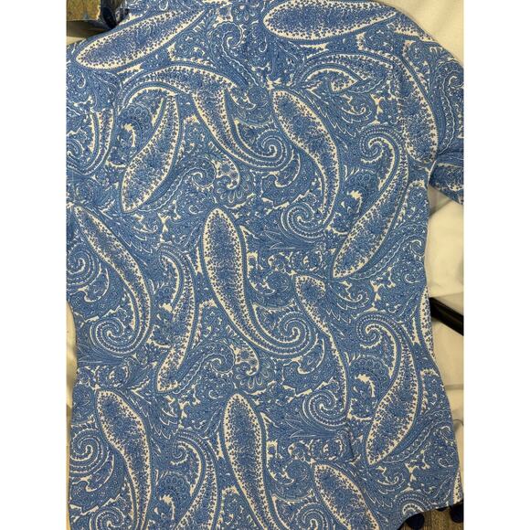 Vintage Talbots women's printed cotton lawn blue paisley shirt,  size M - Picture 6 of 12